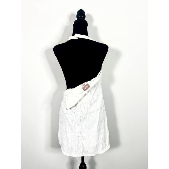 Show Me Your Mumu Samba Mini White Liquid Sequin Dress Medium - Picture 3 of 7